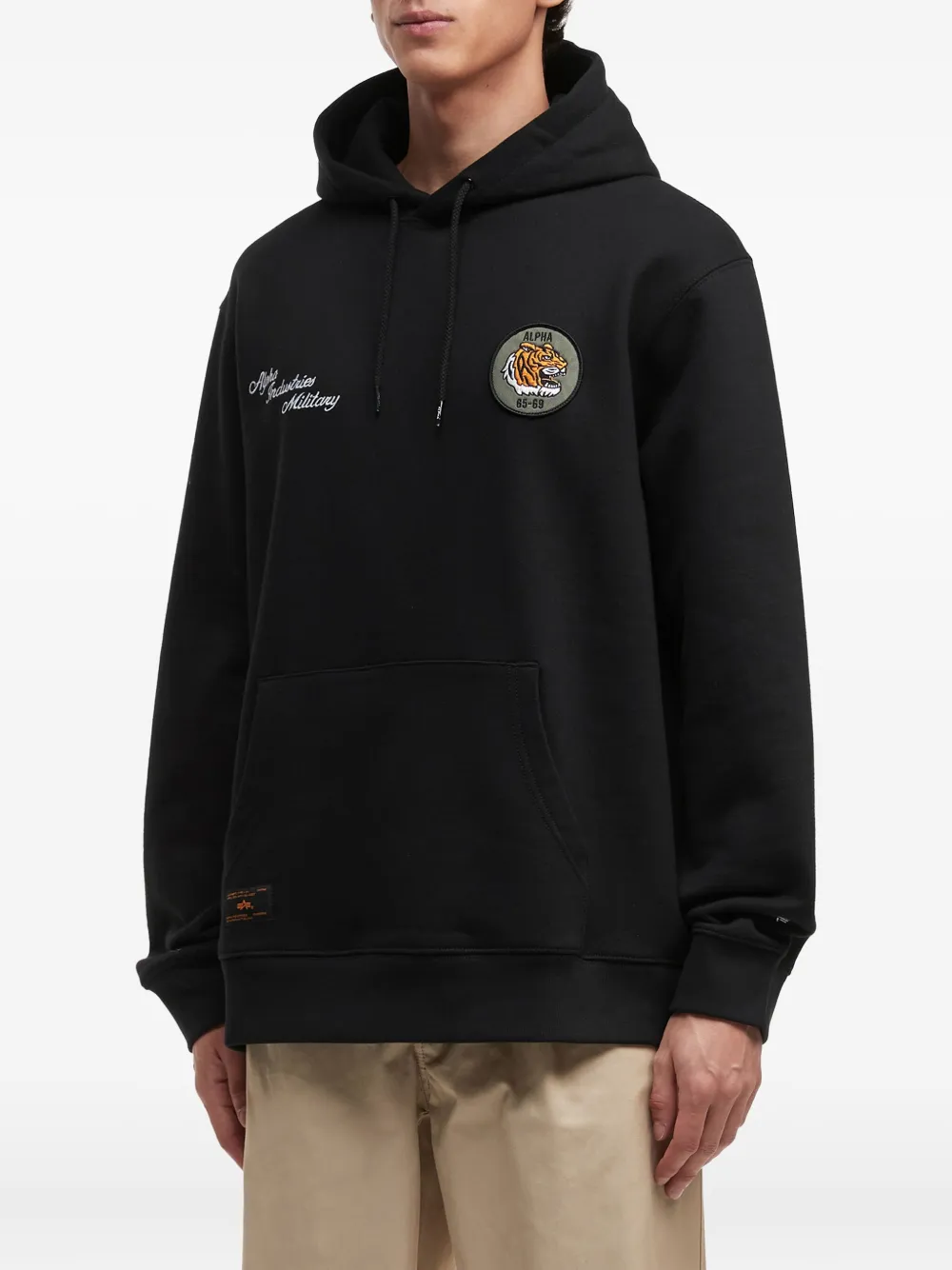 Alpha Industries Tiger-patch Embroidered-logo Hoodie In Black