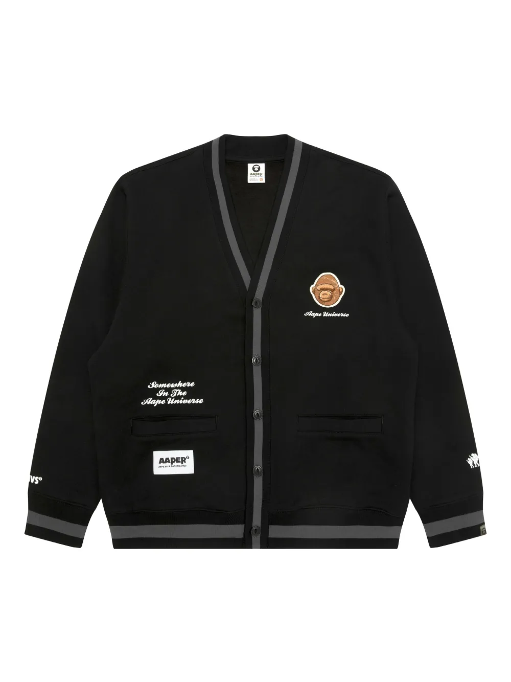 AAPE BY *A BATHING APE® embroidered ape head ribbed trim cardigan | Black | Image 1