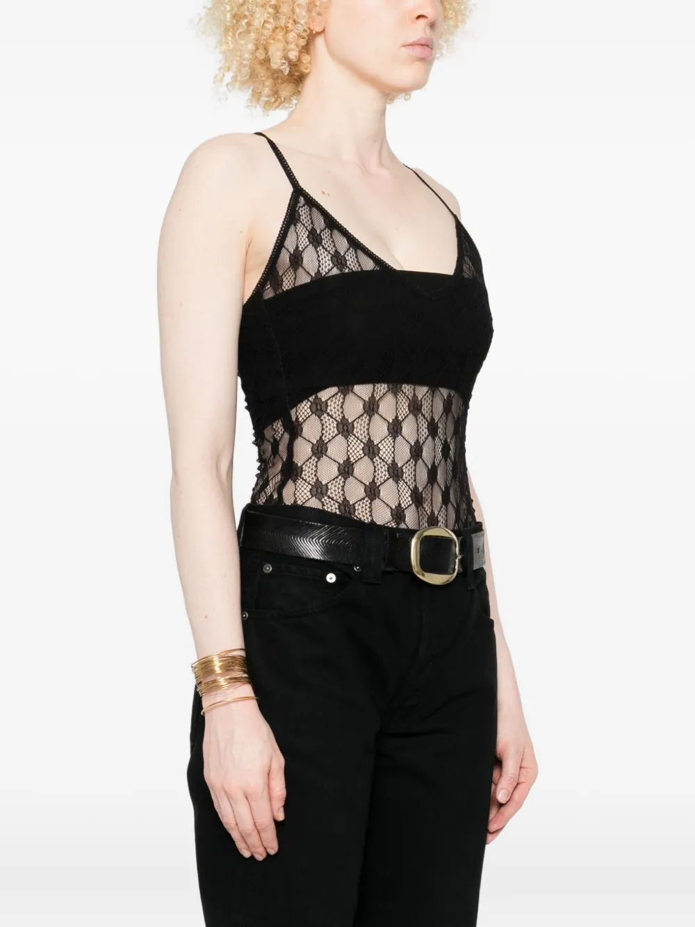 Isabel Marant Geometric-pattern Lace Bodysuit In Black