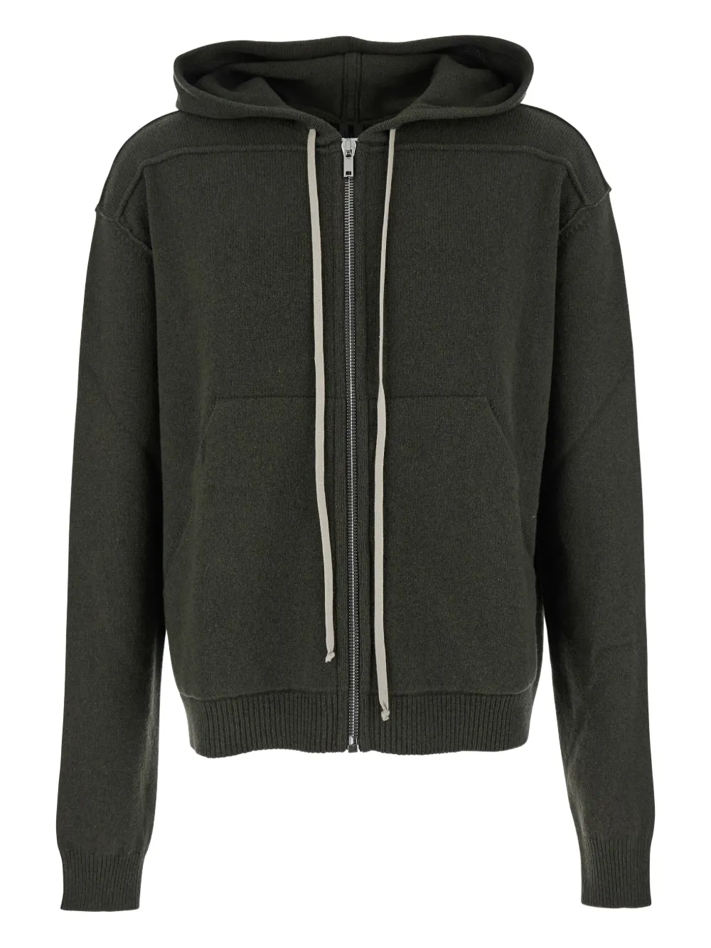 Rick Owens Green Sweatshirt With Contrasting Drawstring Hood In Cashmere And Wool Man In Green