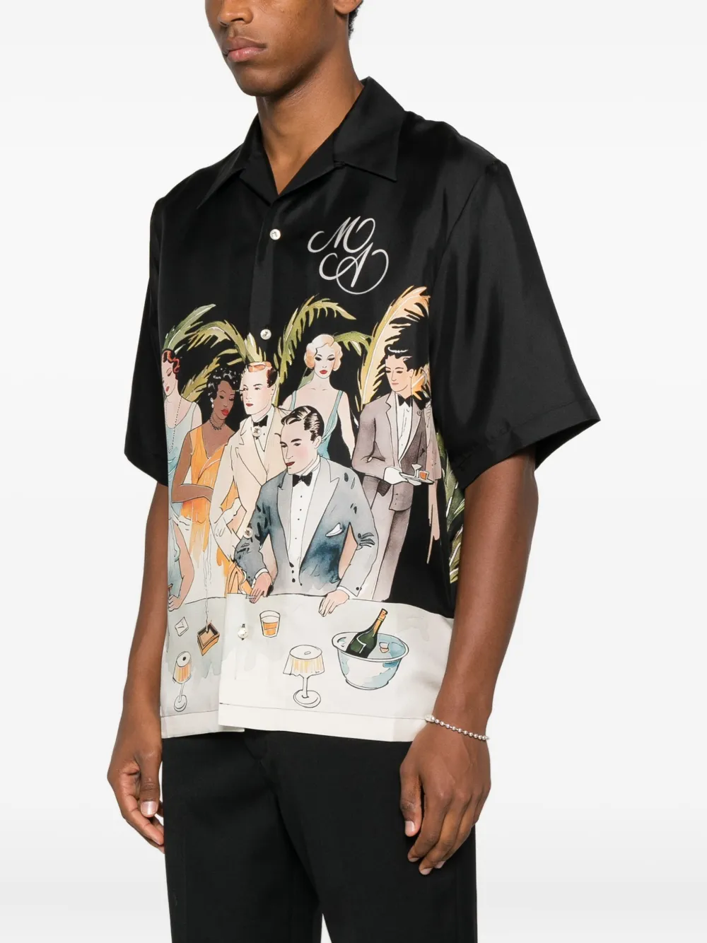 Amiri Mens Black Graphic-print Short-sleeve Silk Bowling Shirt In Black