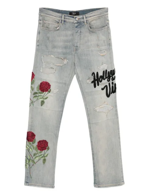 AMIRI rose-embroidered distressed jeans