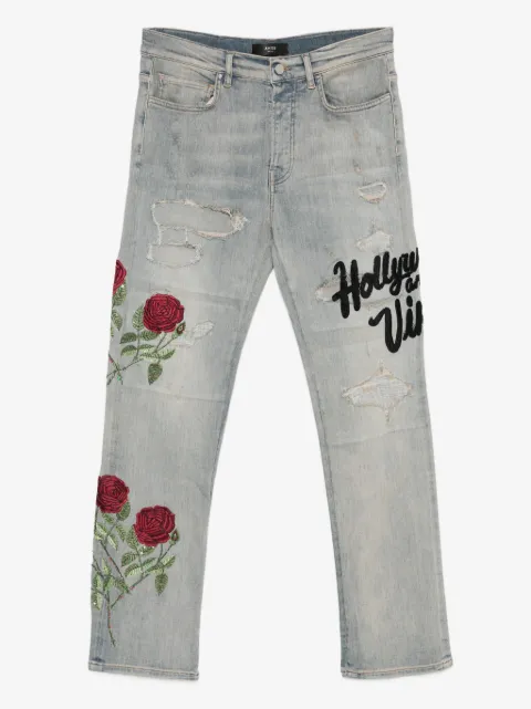 AMIRI rose-embroidered distressed jeans
