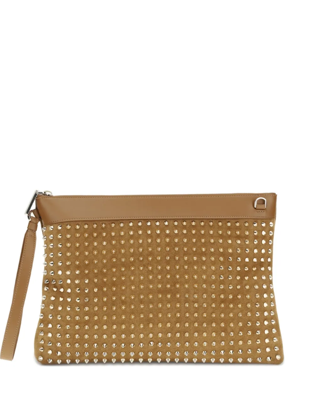 Christian Louboutin spike-embellished suede clutch bag | Neutrals | Image 1