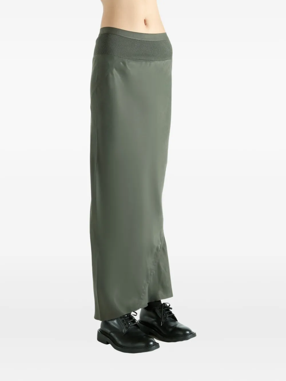 Rick Owens Ribbed Maxi Skirt In Green