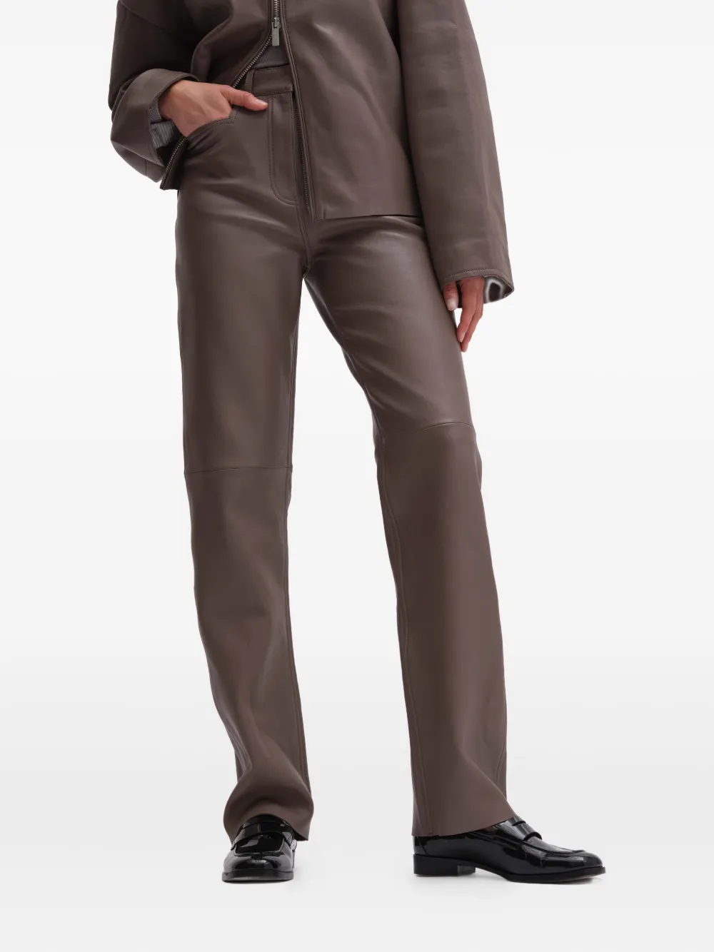 Remain Birger Christensen High-waist Leather Pants In Brown