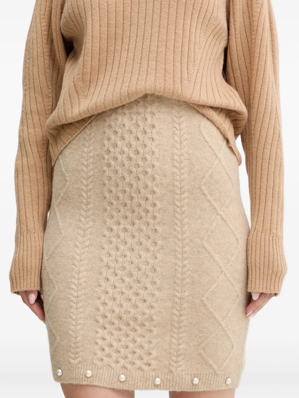 Twinset Faux Pearl-embellished Mini Skirt In Neutral