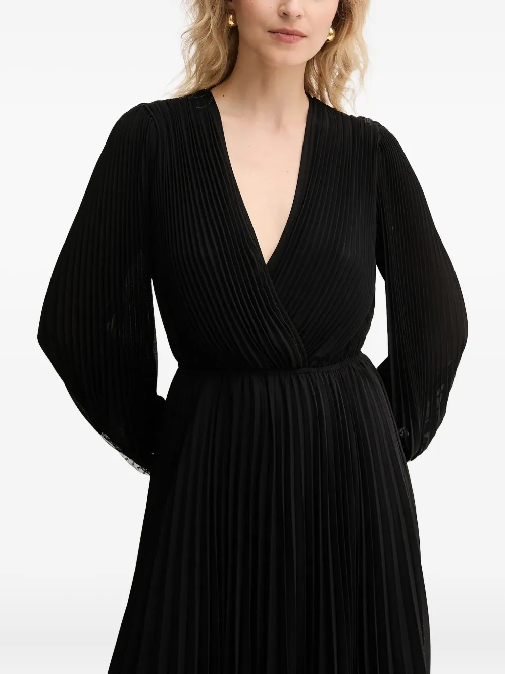 TWINSET Abito midi in georgette con pieghe - Nero