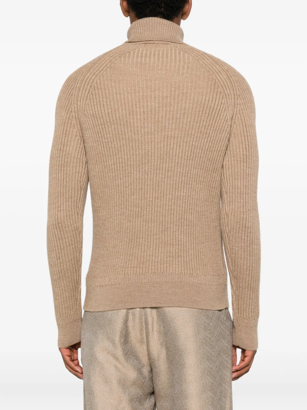 Zanone Ribbed Turtleneck Sweater In Brown