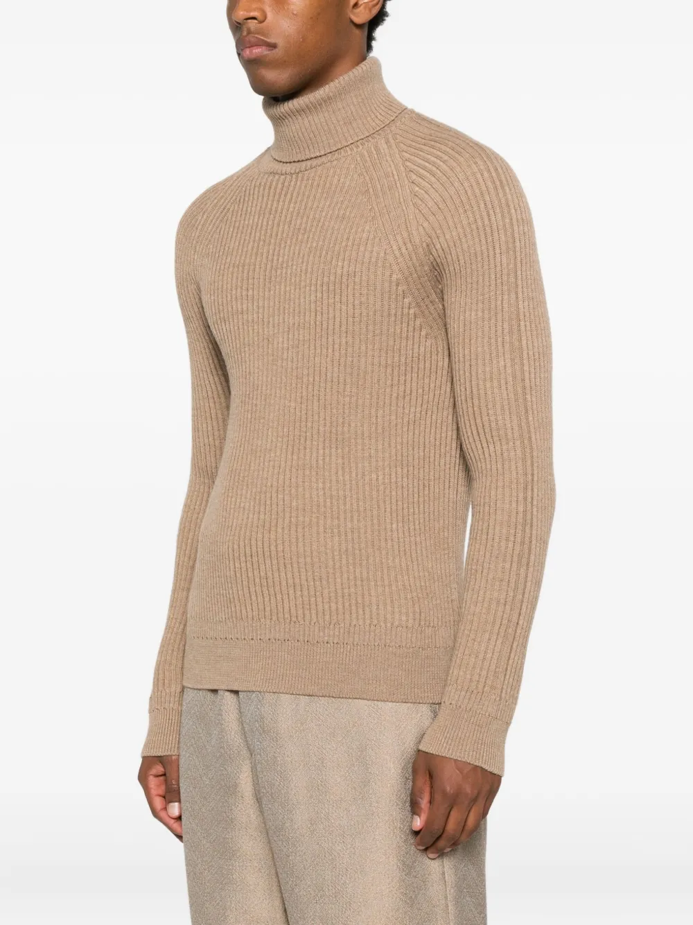 Zanone Ribbed Turtleneck Sweater In Brown