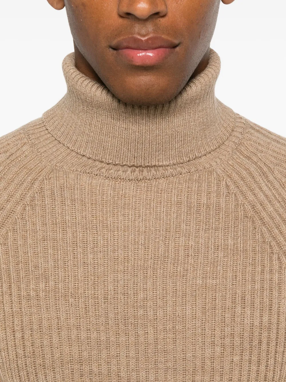 Zanone Ribbed Turtleneck Sweater In Brown