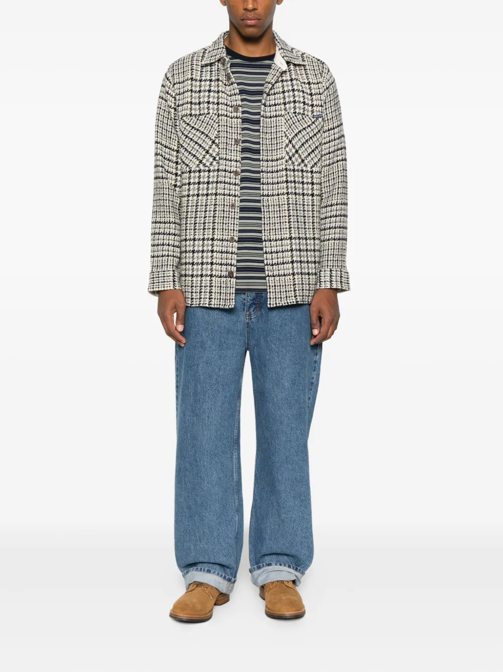 Maison Labiche Geruit overhemd met pied-de-poule-print - Beige