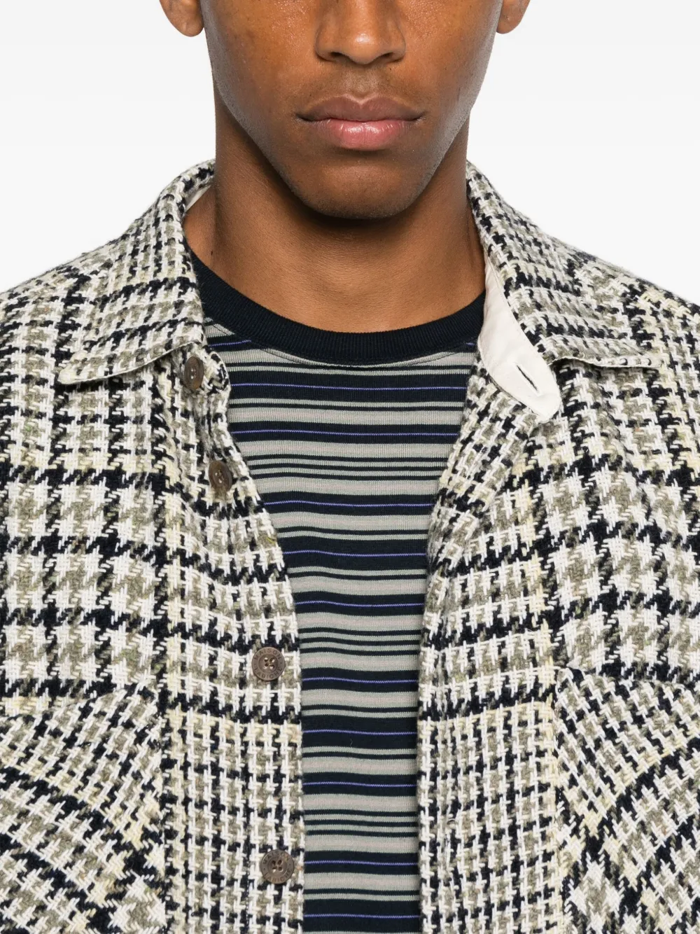 Maison Labiche Geruit overhemd met pied-de-poule-print Beige