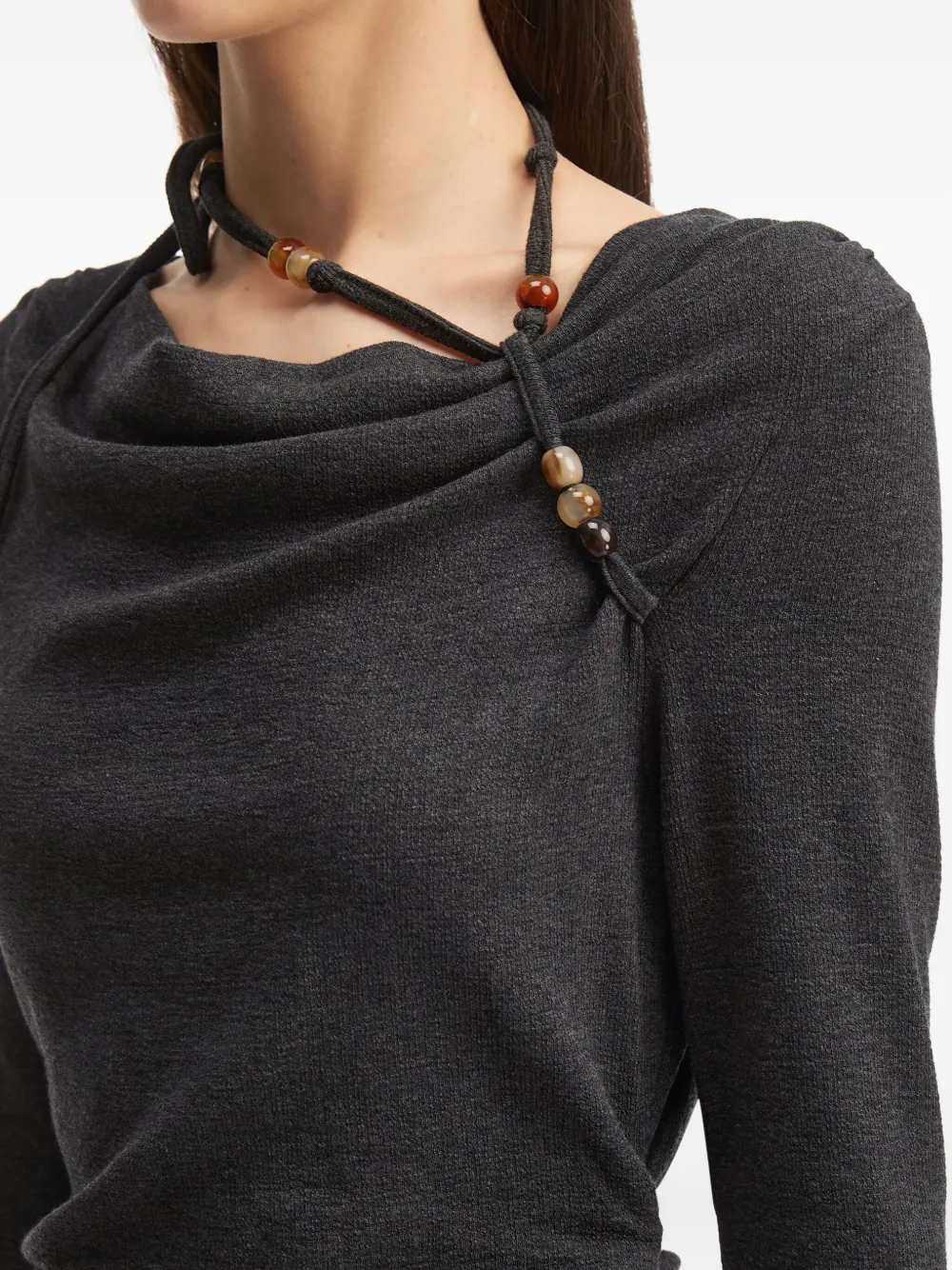 B+ab Draped-neckline Bead-embellished Top In Gray
