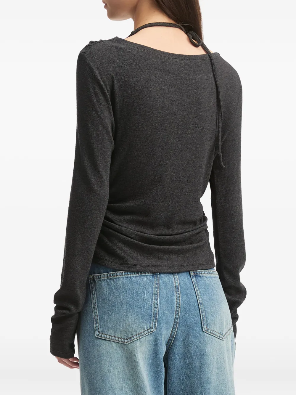 B+ab Draped-neckline Bead-embellished Top In Gray