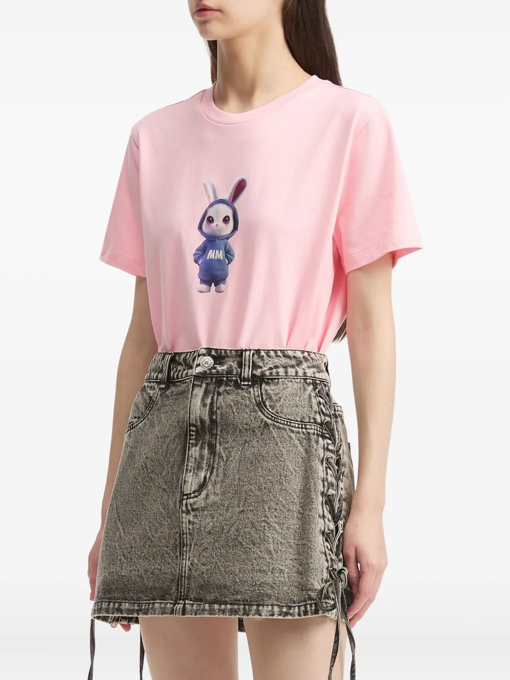 Mini Cream Rabbit-print Cotton T-shirt In Pink