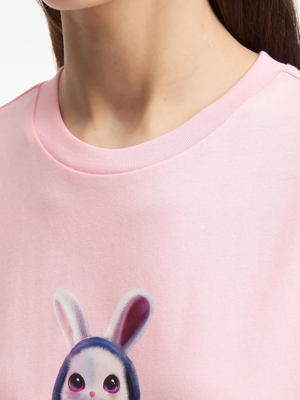 Mini Cream Rabbit-print Cotton T-shirt In Pink