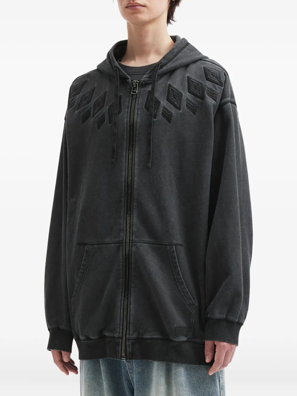 Aftermaths Embroidered Zip-up Hoodie In Black