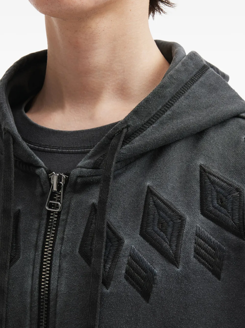 Aftermaths Embroidered Zip-up Hoodie In Black