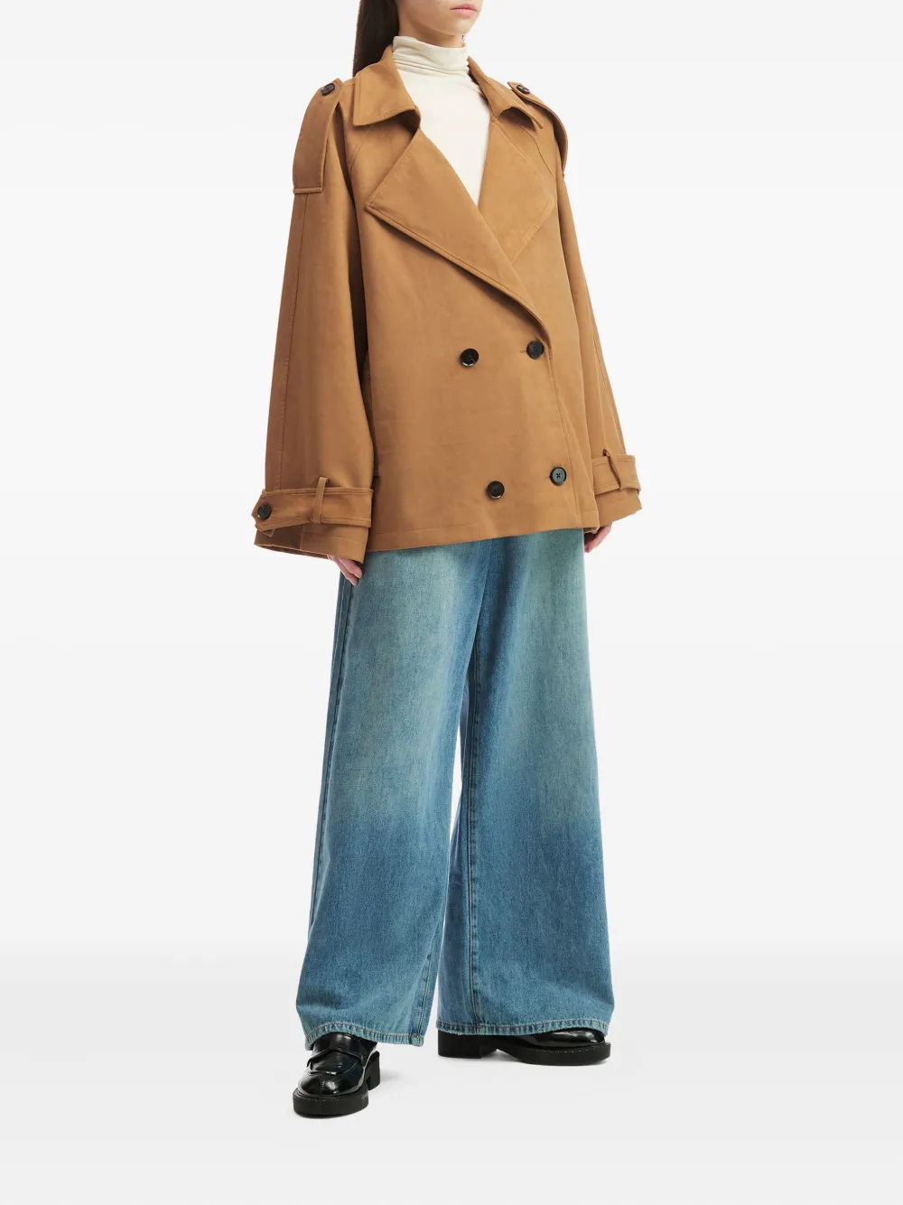 B+ab Double-breasted Short Trench Coat In Multi