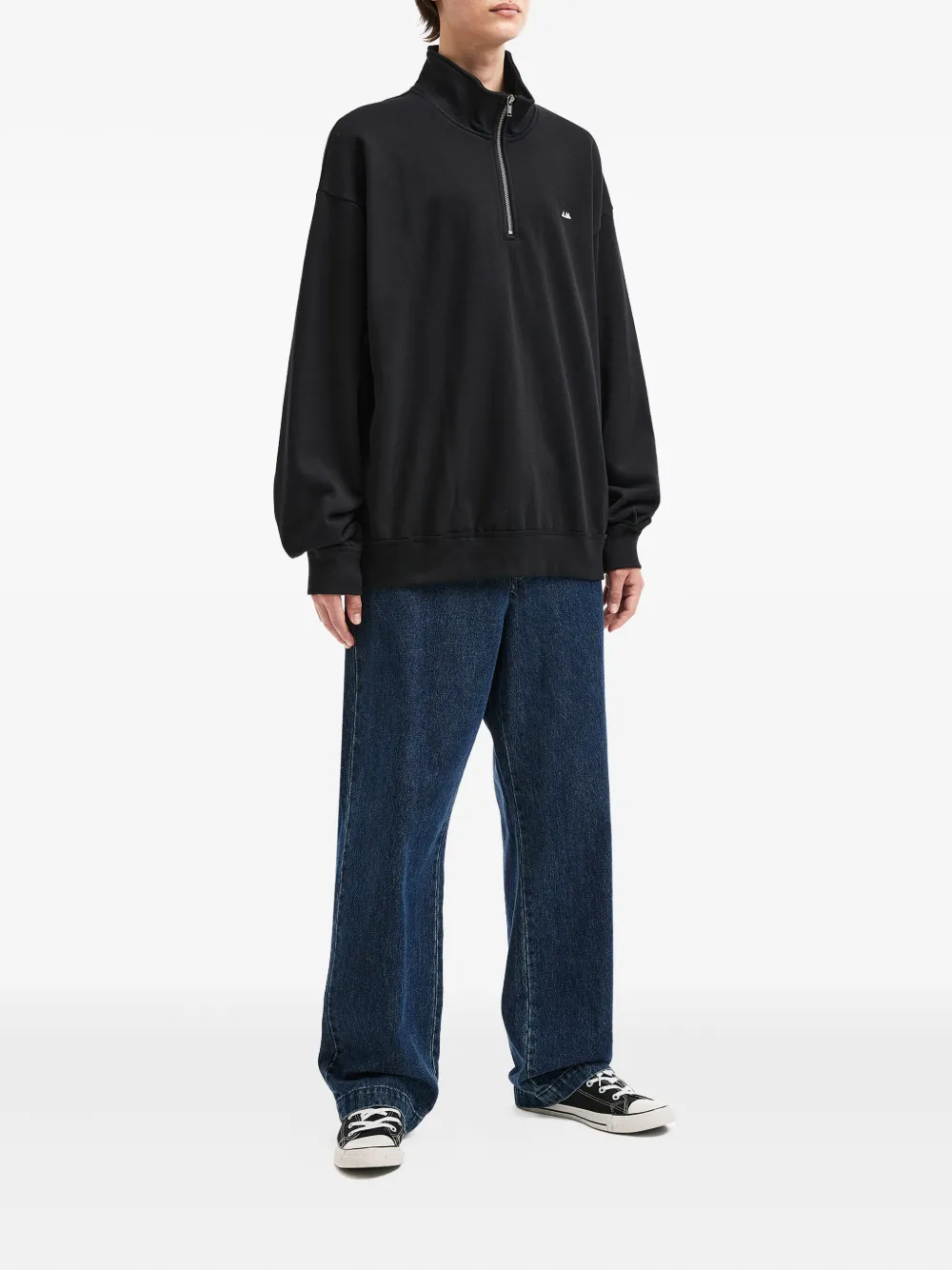 Aftermaths Sweater met halve rits en logo - Zwart