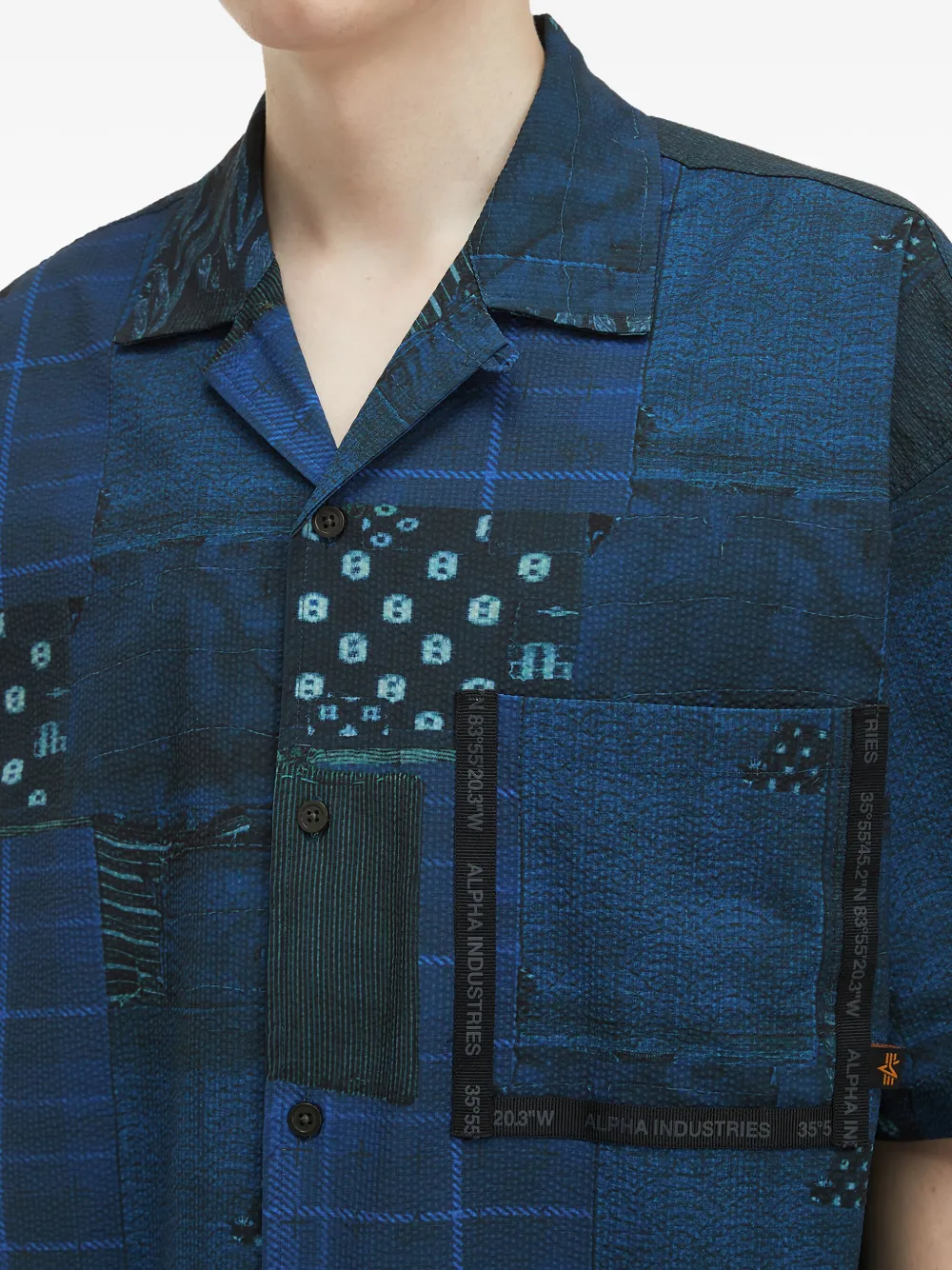 Alpha Industries Patchwork-pattern Panelled Shirt In Blue