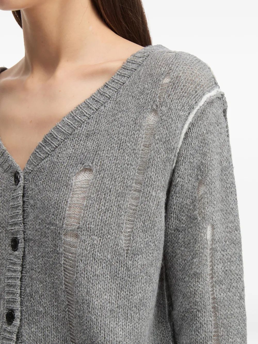 b+ab Vest met gerafeld detail en V-hals Grijs