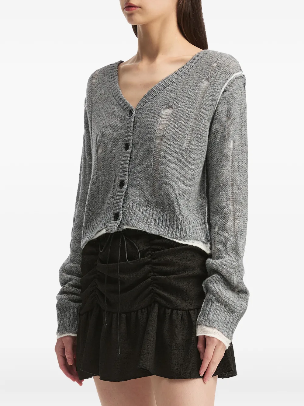 b+ab Vest met gerafeld detail en V-hals Grijs