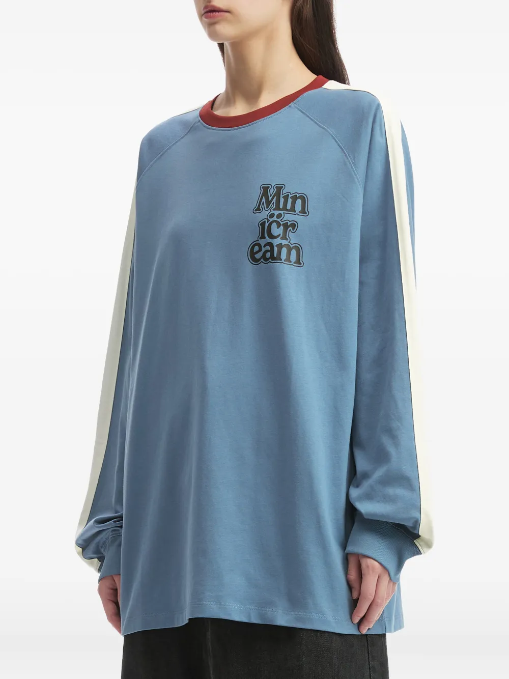  Mini Cream Raglan-sleeve Logo-lettering T-shirt - Blue 