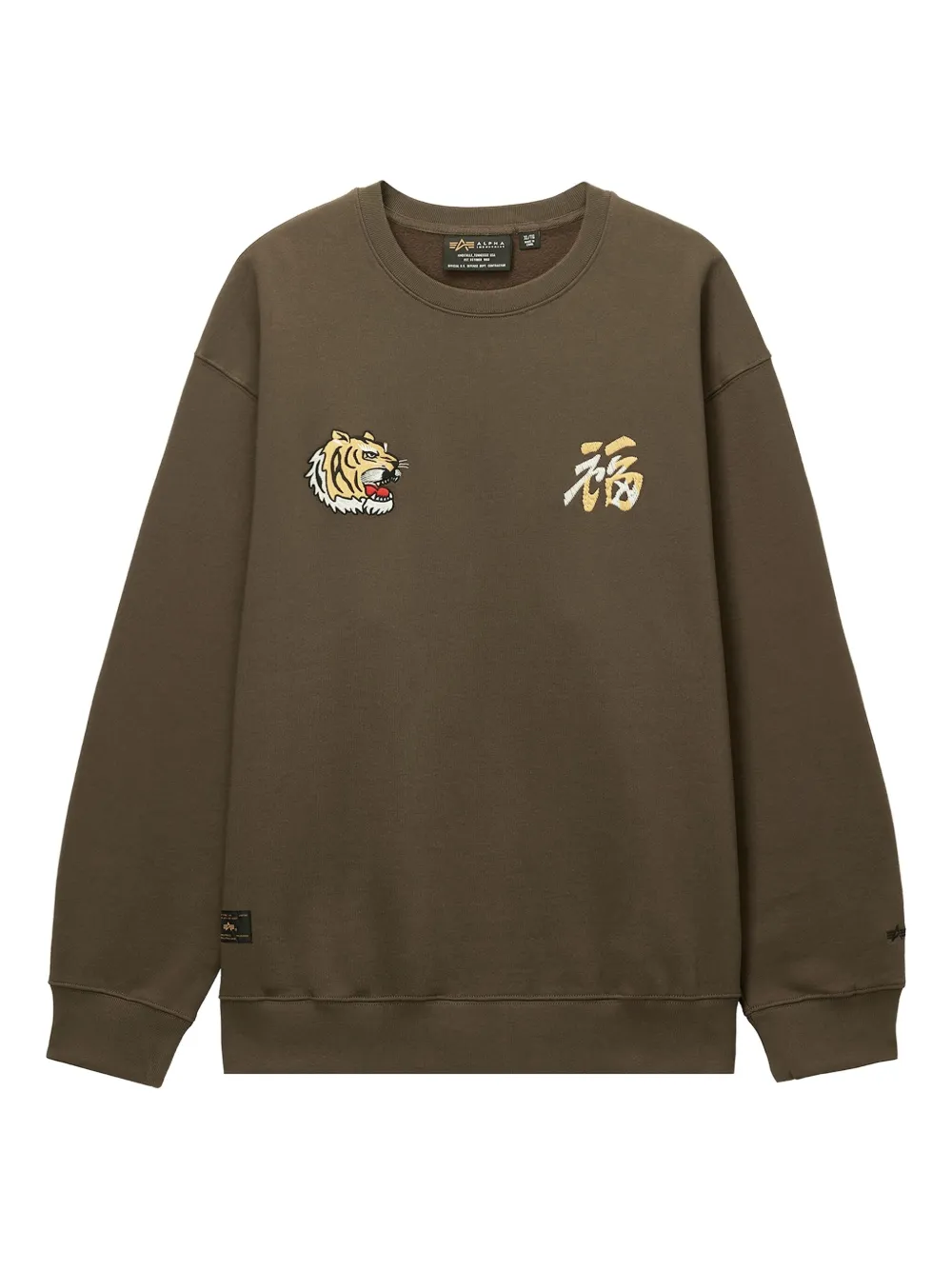 Alpha Industries tiger-embroidered crew-neck sweatshirt | Green | Image 1