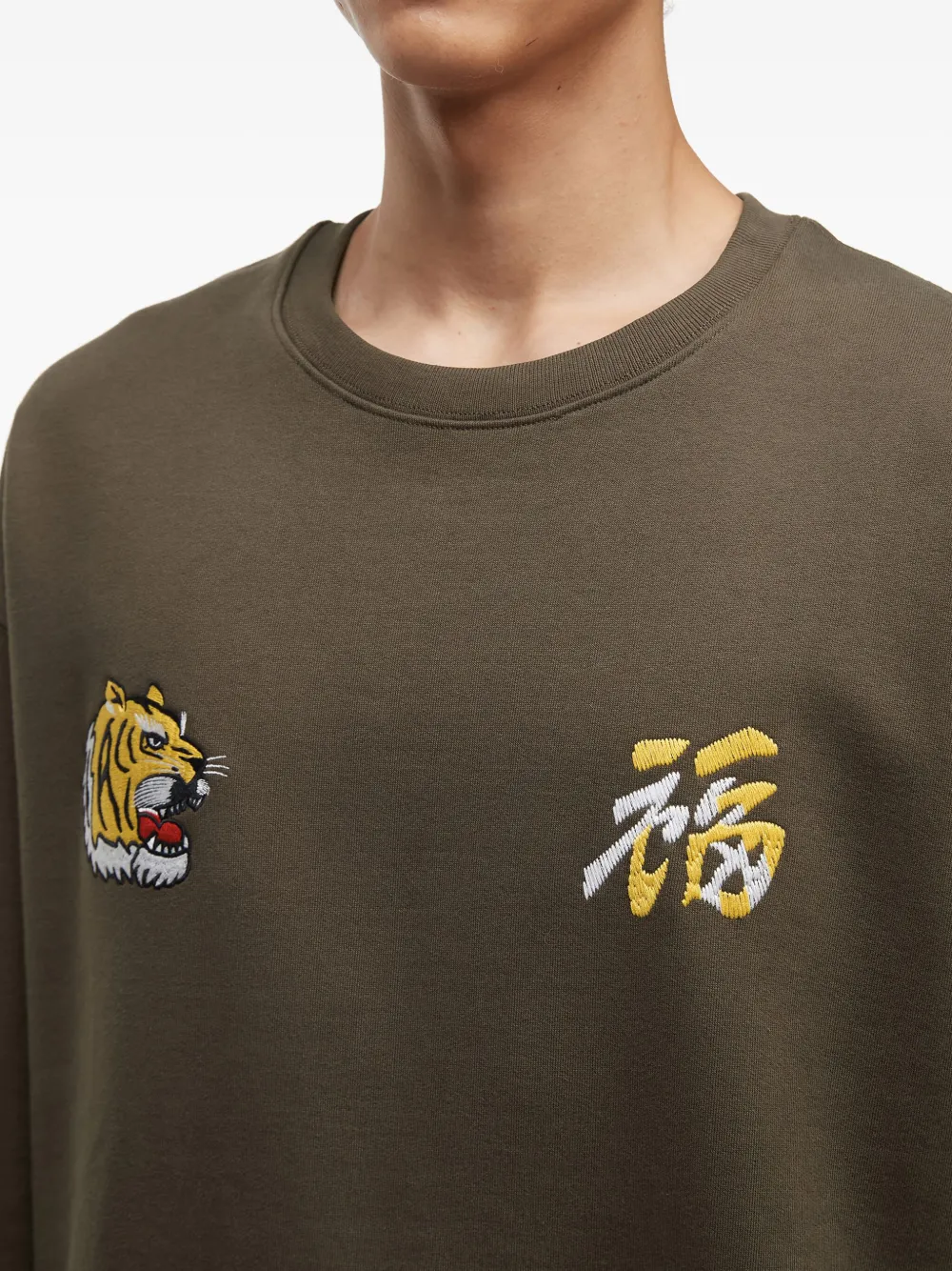 Alpha Industries Tiger-embroidered Crew-neck Sweatshirt In Green