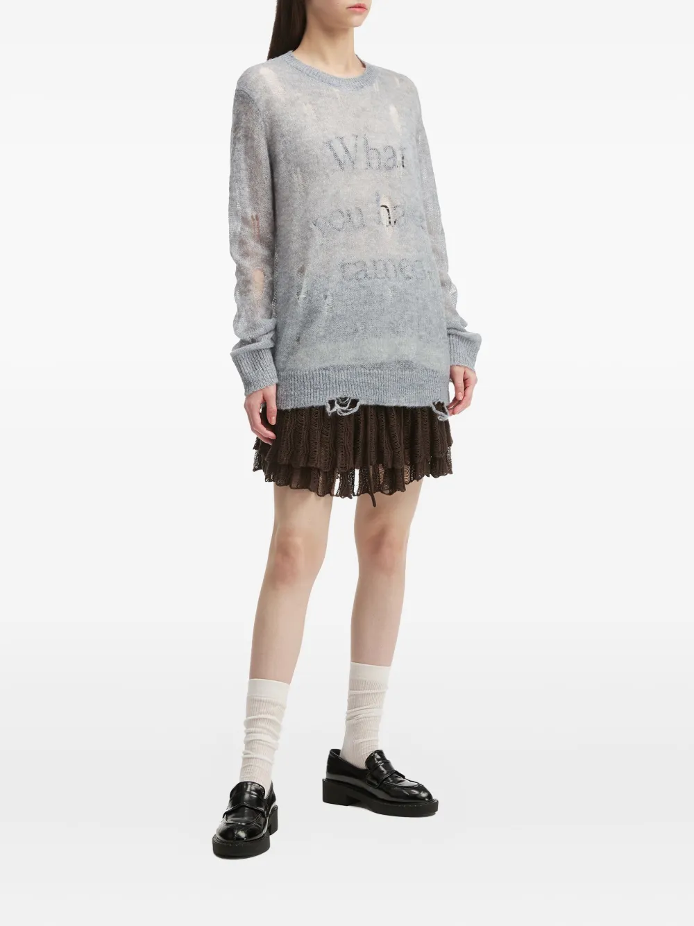 b+ab Gerafelde trui Grijs