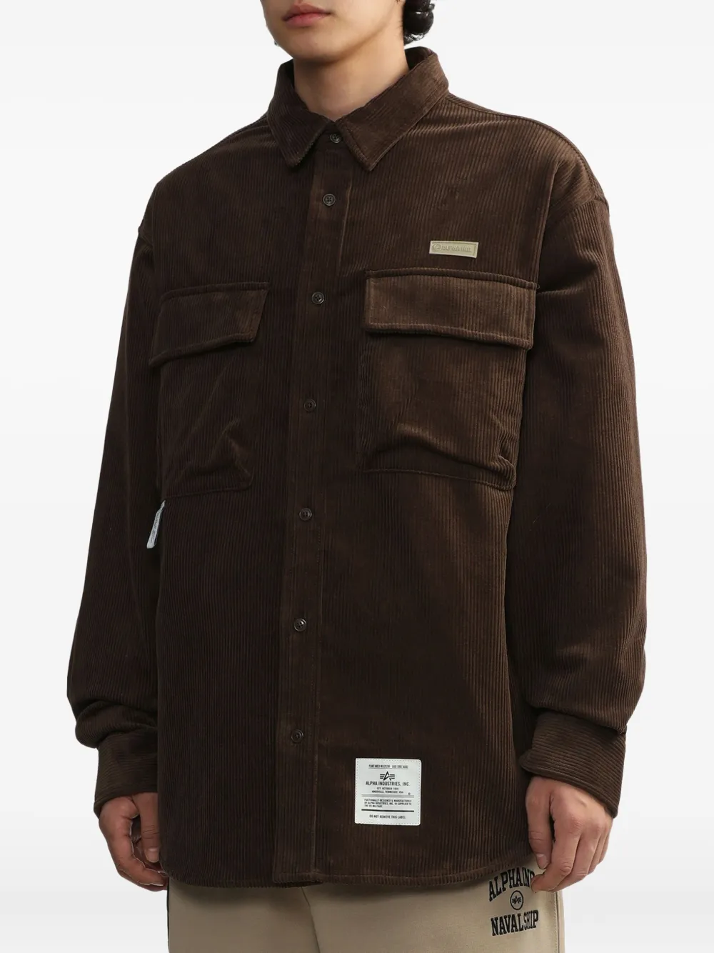 Alpha Industries Logo-patch Corduroy Shirt In Brown