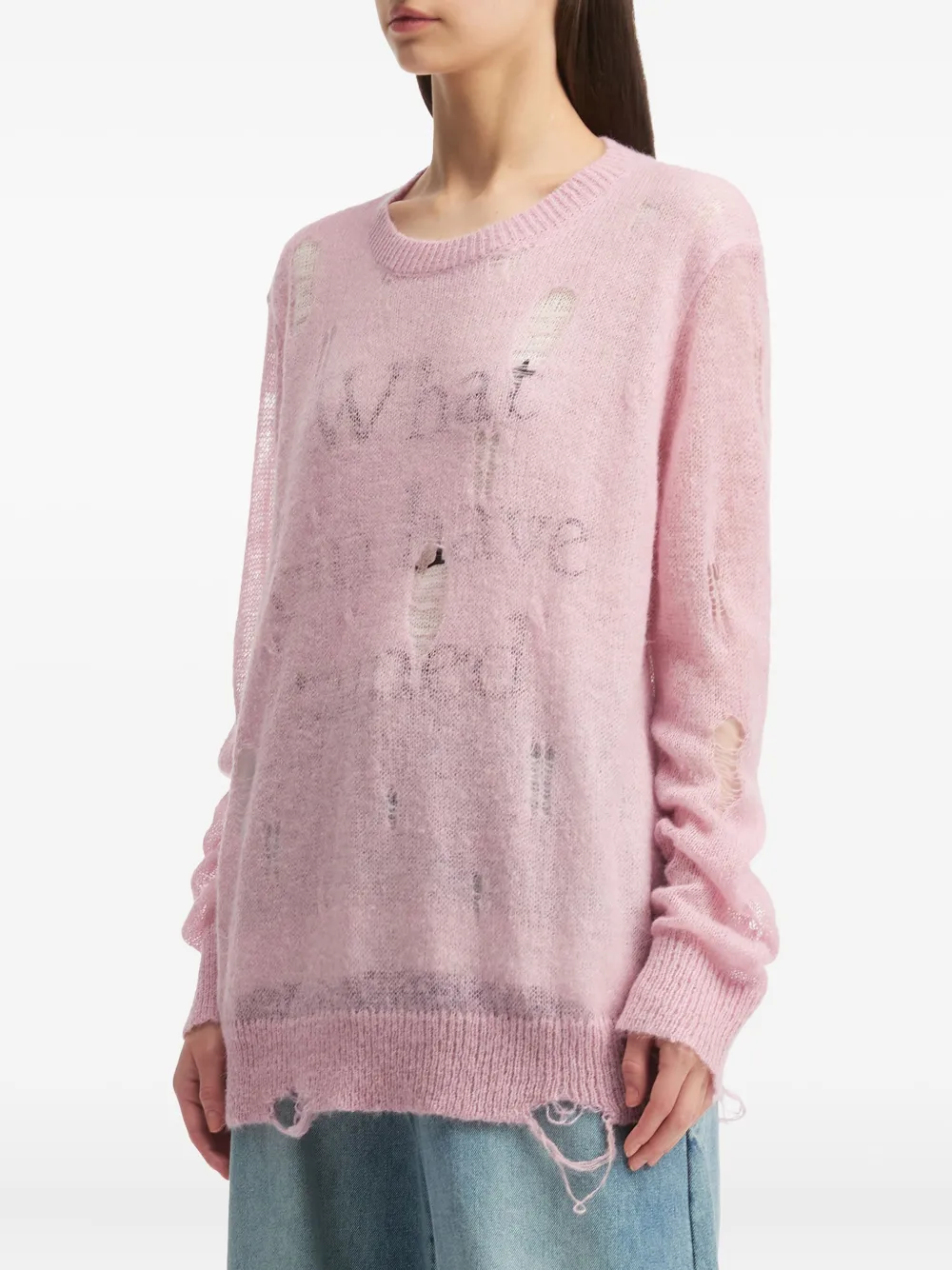 b+ab Trui met gerafeld detail en ronde hals Roze