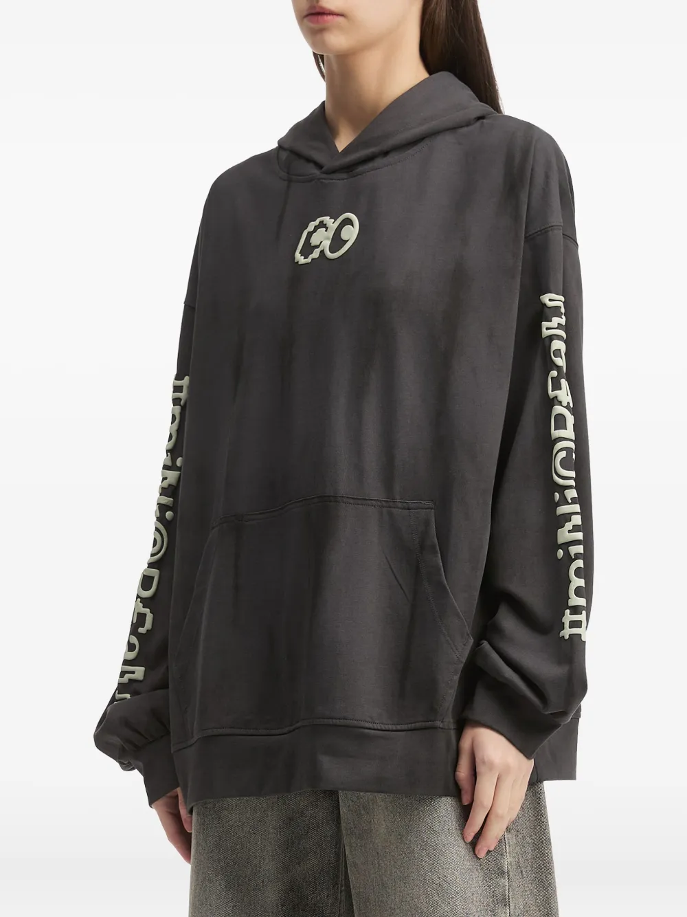 Eye-Embellished Sleeve-Print Hoodie