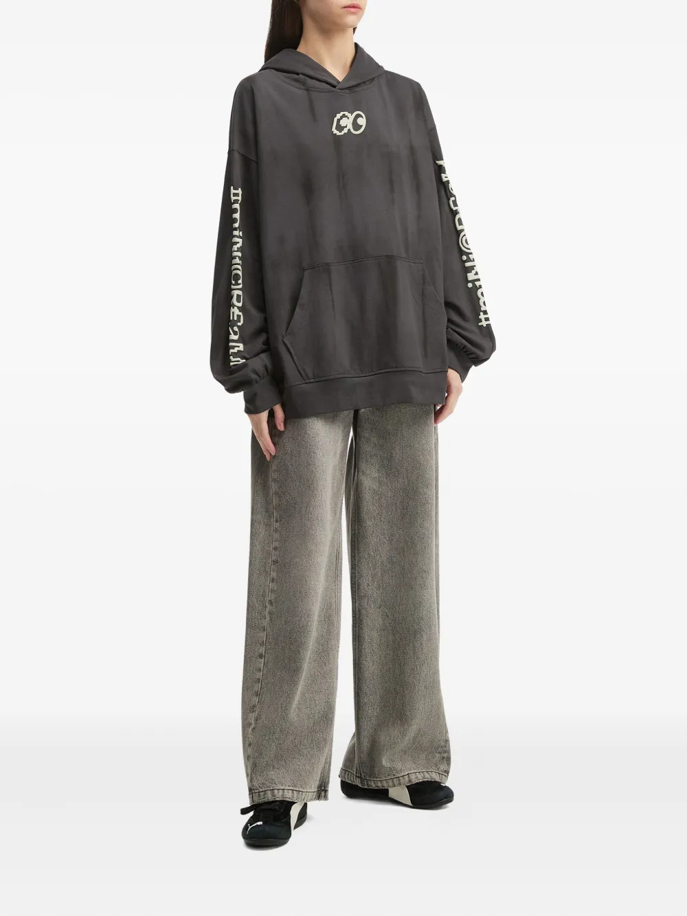 Mini Cream Hoodie verfraaid met oog en print - Grijs