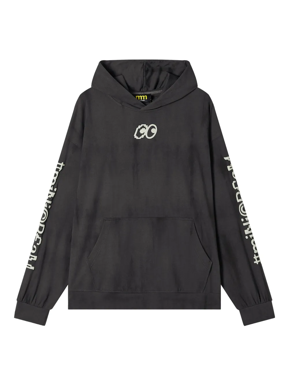 Mini Cream Eye-embellished Sleeve-print Hoodie In Black