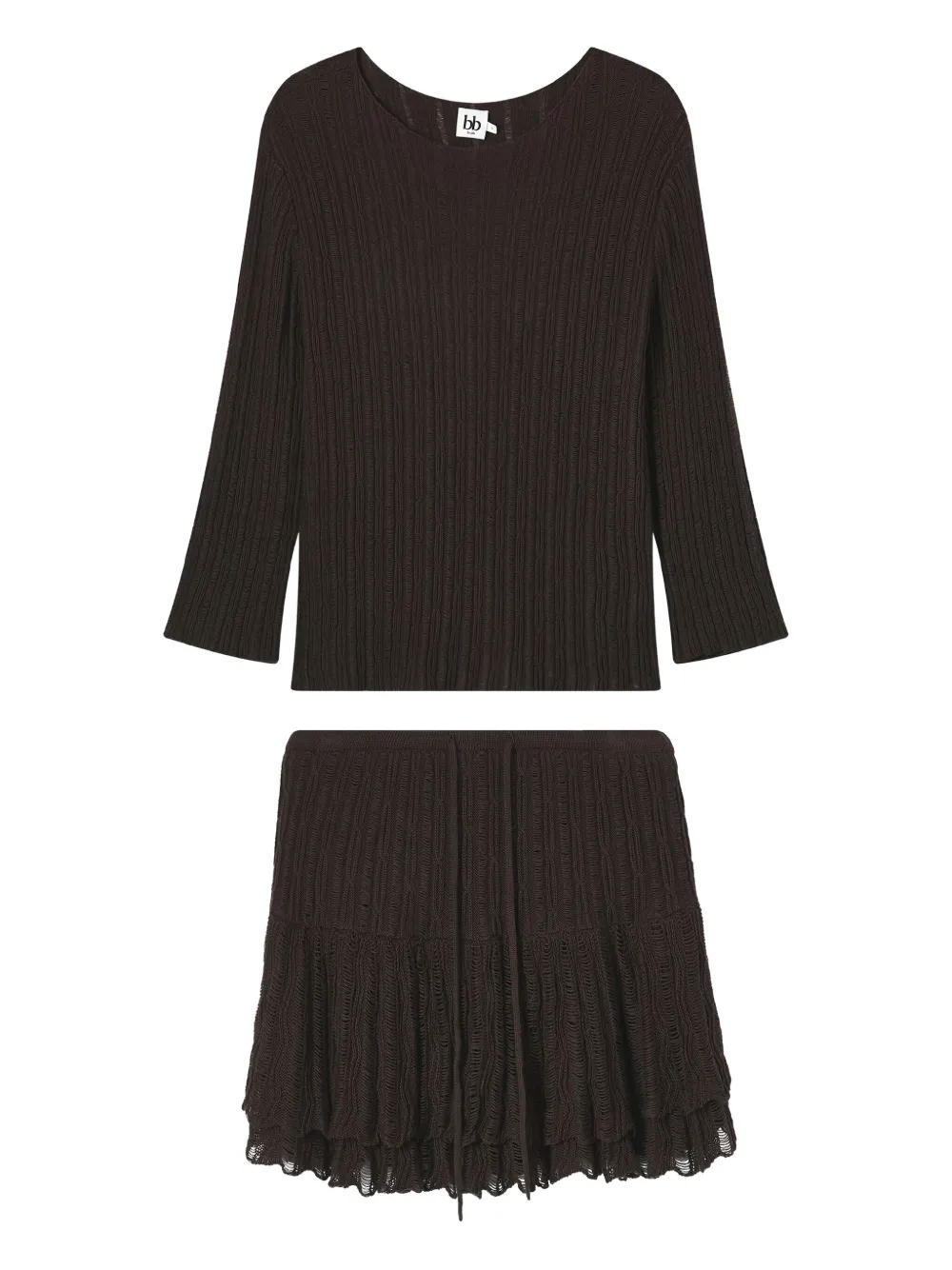 b+ab ribbed-knit mini skirt set | Brown | Image 1