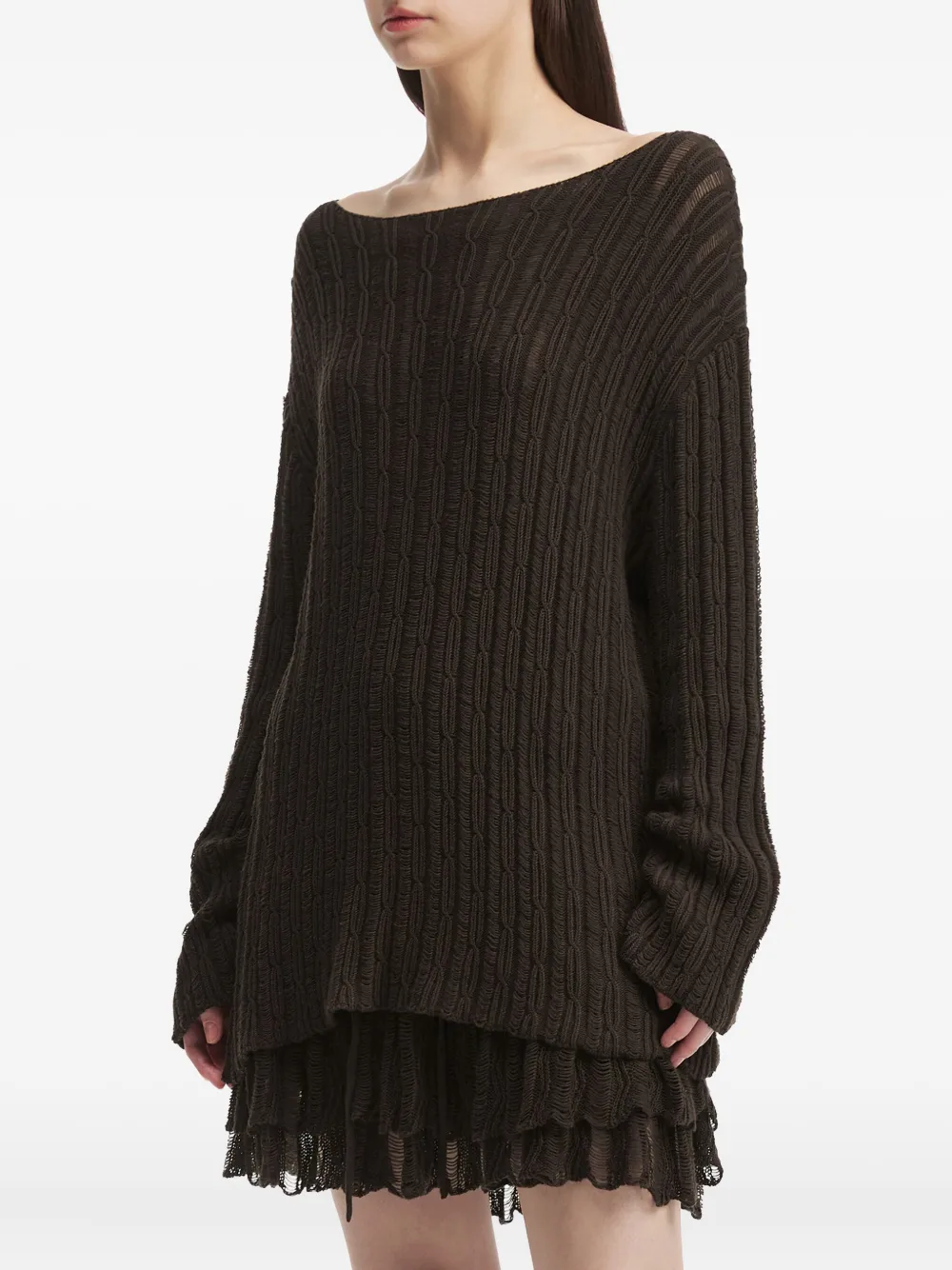 b+ab Ribgebreide mini-rok en top Bruin