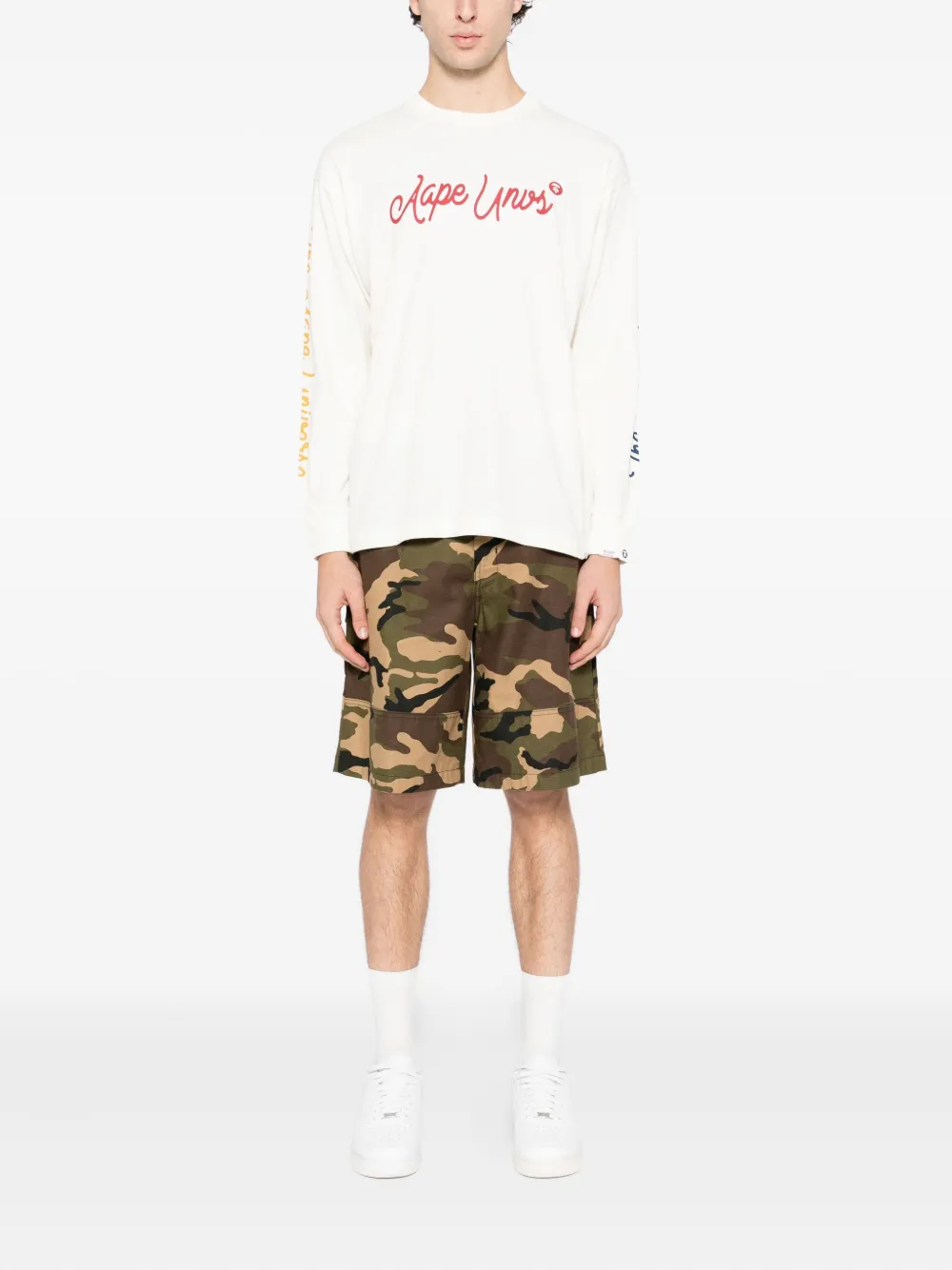 AAPE BY *A BATHING APE Katoenen T-shirt met logoprint - Beige