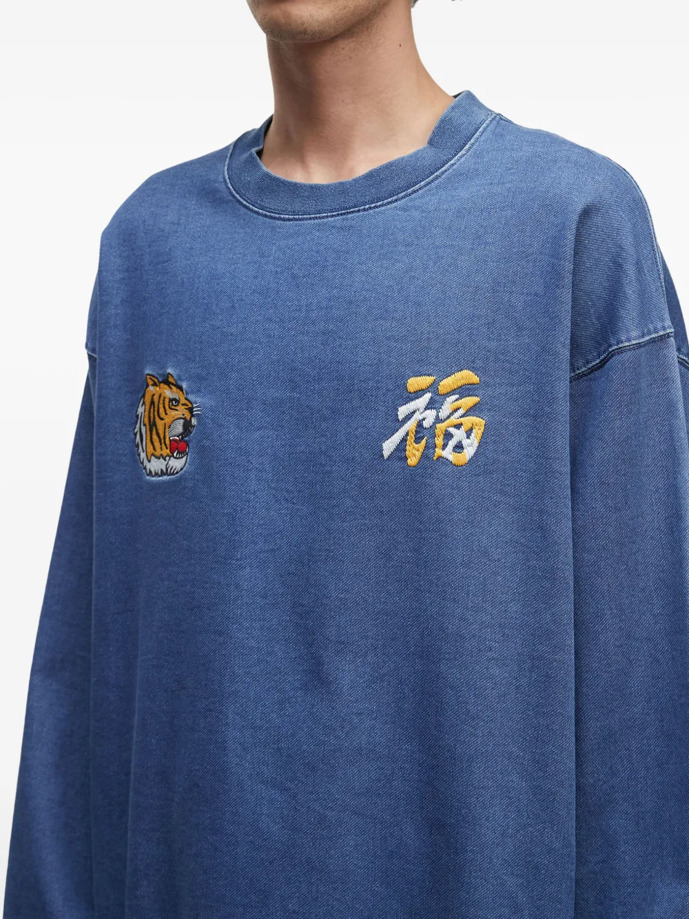 Alpha Industries Embroidered-tiger Crew-neck Sweatshirt In Blue