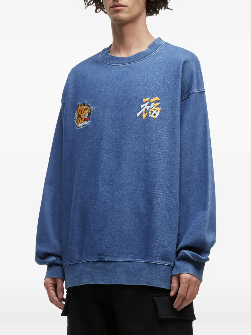 Alpha Industries Embroidered-tiger Crew-neck Sweatshirt In Blue