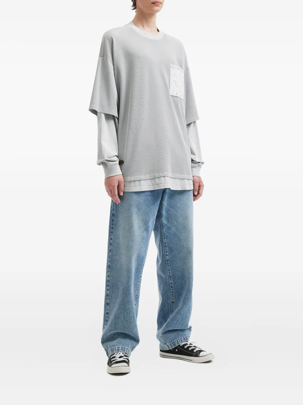 Aftermaths Quilted-pocket Long-sleeves T-shirt In Gray