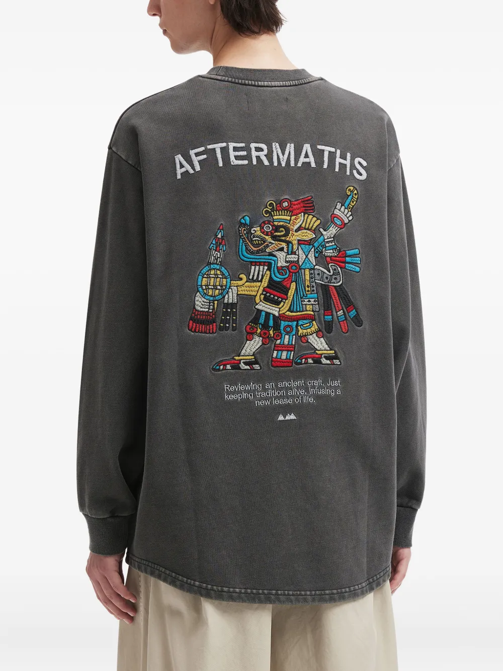 Aftermaths Embroidered Graphic Long-sleeve Top In Black