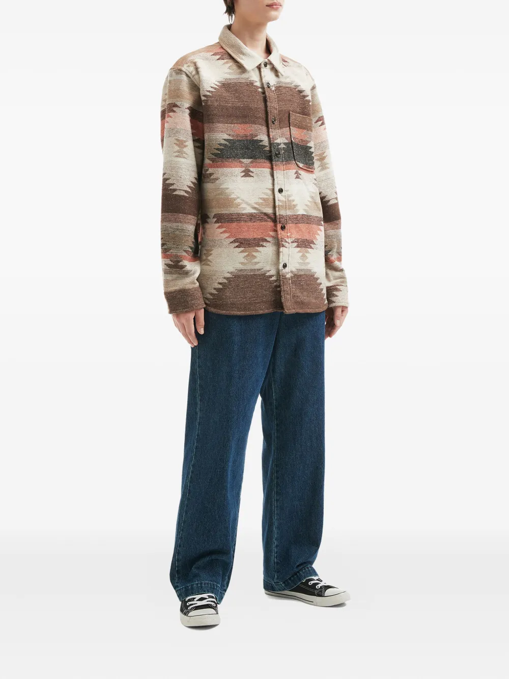 Aftermaths Overhemd met lange mouwen en ikat-patroon - Beige