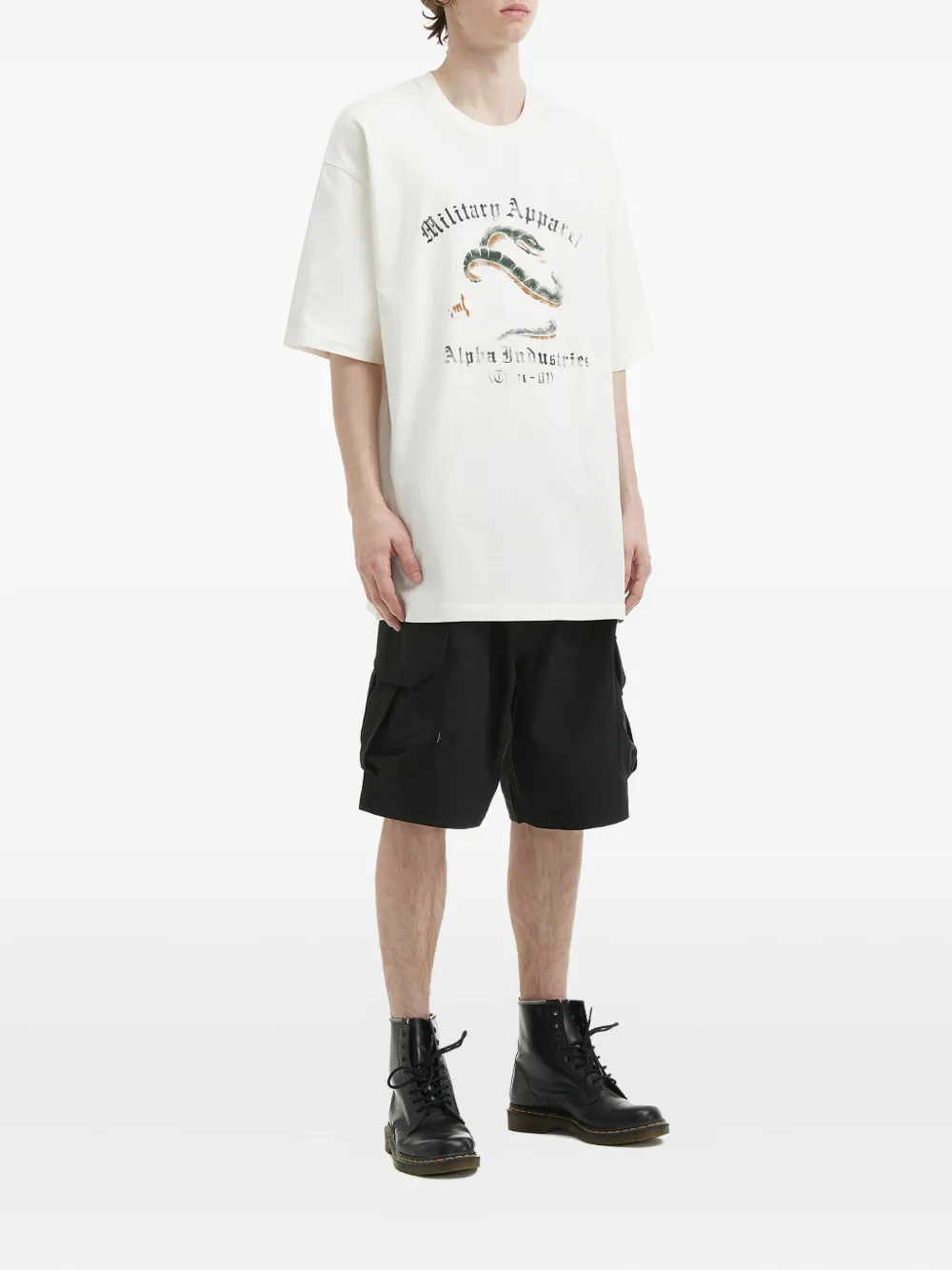 Alpha Industries Snake-graphic Cotton T-shirt In White