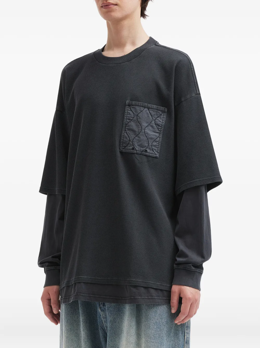 Aftermaths Ribbed Quilted-pocket T-shirt In Black