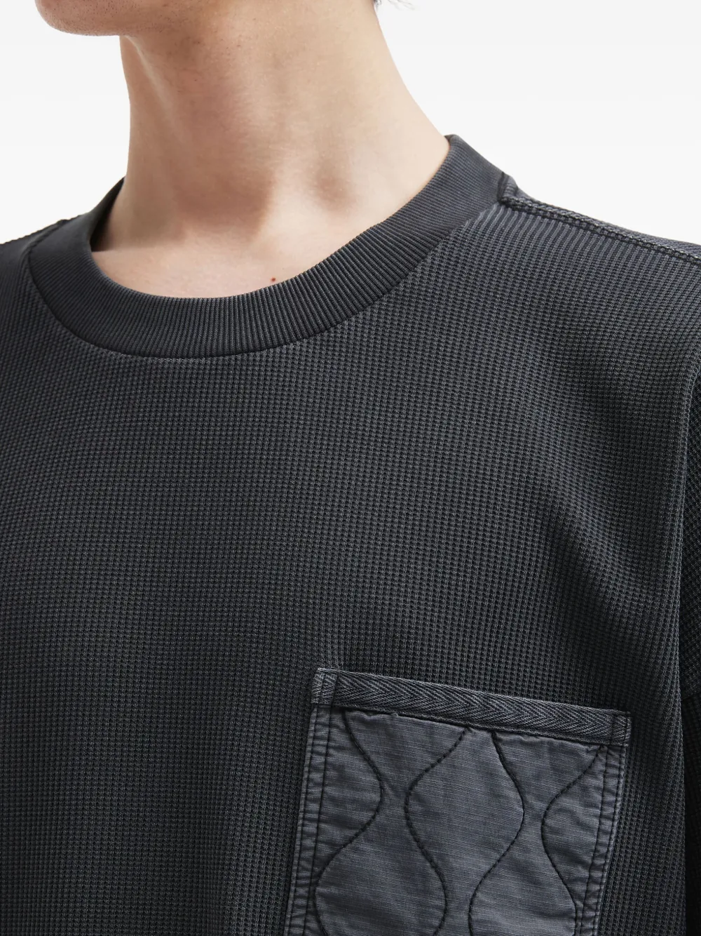 Aftermaths Ribbed Quilted-pocket T-shirt In Black