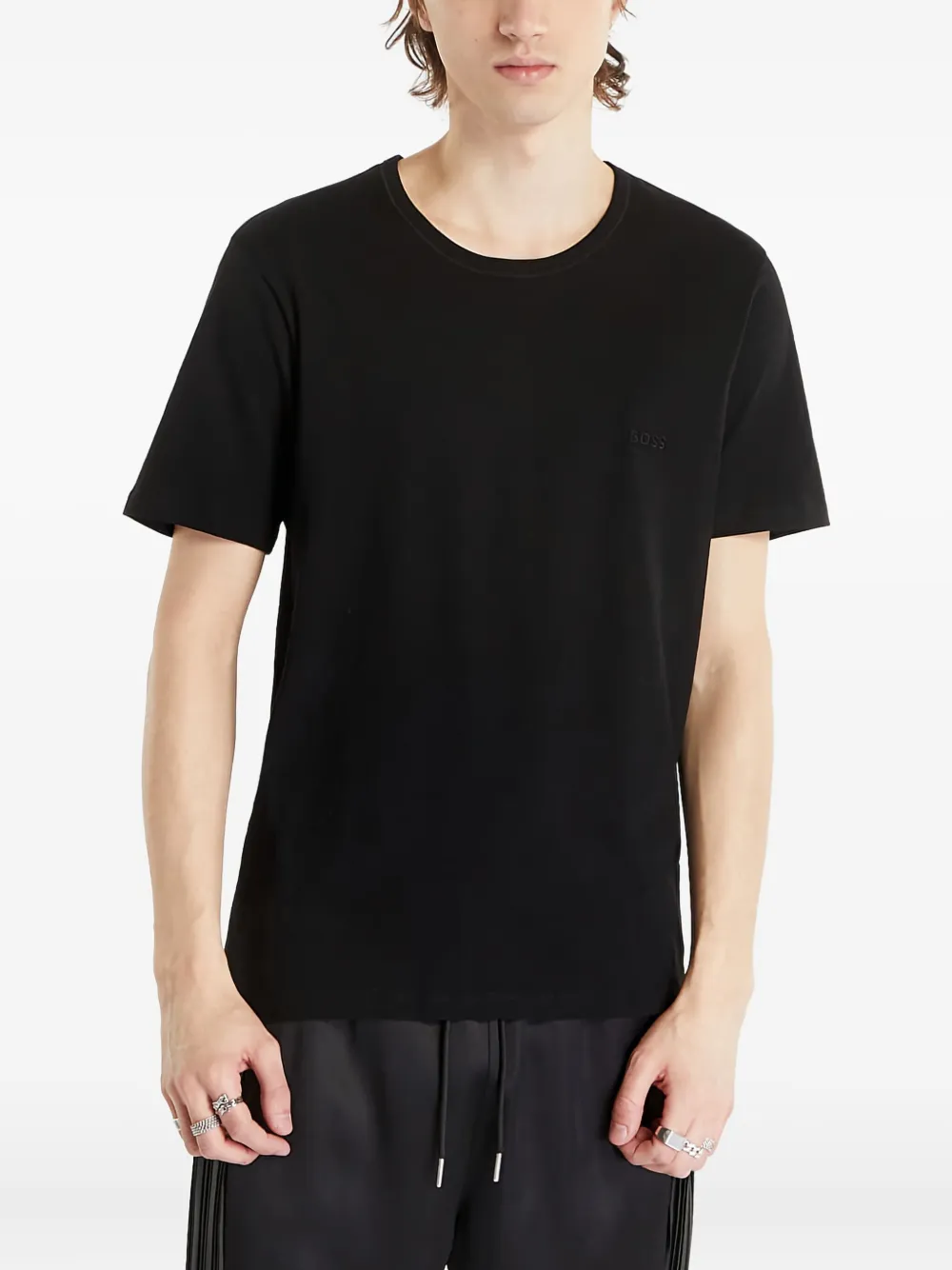 HUGO Drie T-shirts met geborduurd logo Zwart