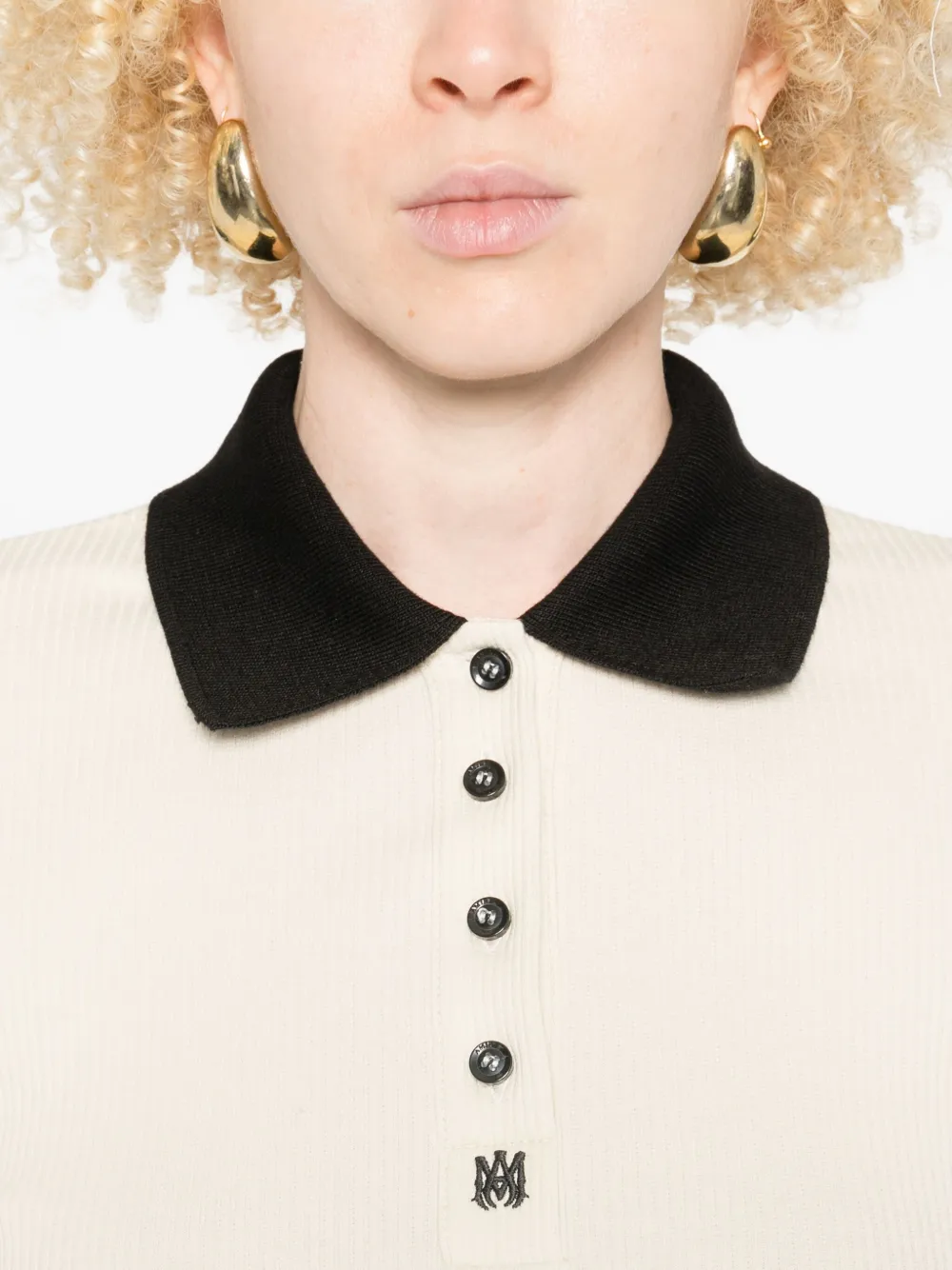 Amiri Ribbed-knit Polo Top In Neutral